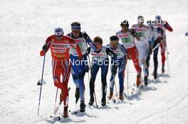 Cross-Country - FIS world cup cross-country final, relay men 4x10 km, 25.03.07 - Falun (SWE): Odd-Bjoern Hjelmeset (NOR), Vassili Rotchev (RUS) leading the field.