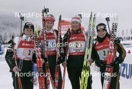 09.12.2007, Hochfilzen (AUT): team GER l-r: Martina Glagow (GER), Kati Wilhelm (GER), Simone Denkinger (GER), Andrea Henkel (GER) - IBU World Cup biathlon, relay women - Hochfilzen (AUT). www.nordicfocus.com. c Furtner/NordicFocus. Every downloaded picture is fee-liable.