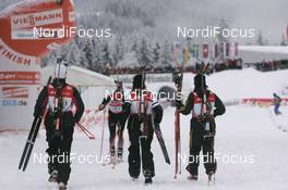 09.12.2007, Hochfilzen (AUT): team GER Kati Wilhelm (GER) finishing - IBU World Cup biathlon, relay women - Hochfilzen (AUT). www.nordicfocus.com. c Furtner/NordicFocus. Every downloaded picture is fee-liable.
