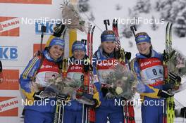 09.12.2007, Hochfilzen (AUT): team SWE l-r: eElisabeth Hoegberg (SWE), Anna Carin Olofsson (SWE), Anna Maria Nilsson (SWE), Helena Jonsson (SWE) - IBU World Cup biathlon, relay women - Hochfilzen (AUT). www.nordicfocus.com. c Furtner/NordicFocus. Every downloaded picture is fee-liable.