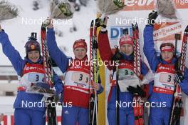 09.12.2007, Hochfilzen (AUT): team RUS l-r: Ekaterina Iourieva (RUS), Tatiana Moiseeva (RUS), Olga Anisimova (RUS), Svetlana Sleptsova (RUS) - IBU World Cup biathlon, relay women - Hochfilzen (AUT). www.nordicfocus.com. c Furtner/NordicFocus. Every downloaded picture is fee-liable.