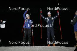29.12.2007, Gelsenkirchen, Germany (GER): Sylvie Becaert (FRA), Simon Fourcade (FRA)  - Biathlon World Team Challenge WTC AufSchalke - Gelsenkirchen (GER). www.nordicfocus.com. c Felgenhauer/NordicFocus. Every downloaded picture is fee-liable.