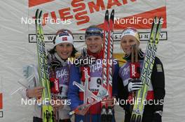 27.10.2007, Duesseldorf, Germany (GER): Podium, l-r: Marit Bjoergen (NOR), Natalia Matveeva (RUS), Anna Dahlberg (SWE)- FIS world cup cross-country, individual sprint, Duesseldorf. www.nordicfocus.com. c Hemmersbach/NordicFocus. Every downloaded picture is fee-liable.