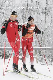 22.11.2007, Beitostoelen, Norway (NOR): Dario Cologna (SUI) ri, Mario Denoth Service - FIS world cup cross-country, training, Beitostoelen. www.nordicfocus.com. c Furtner/NordicFocus. Every downloaded picture is fee-liable.