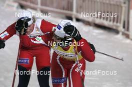 02.12.2007, Kuusamo, Finland (FIN): l-r: Vibeke W. Skofterud (NOR), Marit Bjoergen (NOR), emotion - FIS world cup cross-country, 10km women, Kuusamo (FIN). www.nordicfocus.com. c Felgenhauer/NordicFocus. Every downloaded picture is fee-liable.