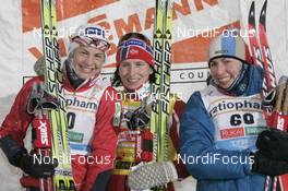 02.12.2007, Kuusamo, Finland (FIN): winner l-r: Astrid Jacobsen (NOR), Marit Bjoergen (NOR), Justyna Kowalczyk (POL) - FIS world cup cross-country, 10km C women, Kuusamo (FIN). www.nordicfocus.com. c Furtner/NordicFocus. Every downloaded picture is fee-liable.