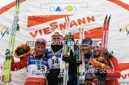 08.12.2007, Davos (SUI): l-r: Vibeke W. Skofterud (NOR), Virpi Kuitunen (FIN), Aino Kaisa Saarinen (FIN), Kristin Muerer Stemland (NOR)- FIS World Cup cross-country, 10km women - Davos (SUI). www.nordicfocus.com. c Manzoni/NordicFocus. Every downloaded picture is fee-liable.
