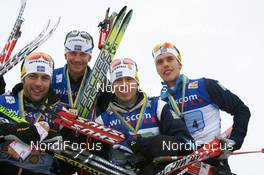 09.12.2007, Davos (SUI): l-r: Mats Larsson (SWE), Anders Soedergren (SWE), Johan Olsson (SWE), Marcus Hellner (SWE) - FIS World Cup cross-country, relay men - Davos (SUI). www.nordicfocus.com. c Manzoni/NordicFocus. Every downloaded picture is fee-liable.