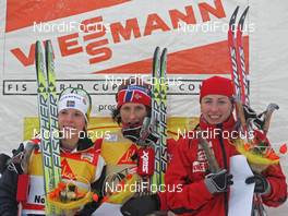 29.12.07, Nove Mesto, Czech Republic (CZE): l-r Charlotte Kalla (SWE), Marit Bjoergen (NOR), Justyna Kowalczyk (POL)  - FIS world cup cross-country, tour de ski, 10km women, Nove Mesto (CZE). www.nordicfocus.com. c Hemmersbach/NordicFocus. Every downloaded picture is fee-liable.