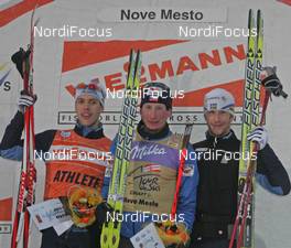 29.12.07, Nove Mesto, Czech Republic (CZE): l-r Marcus Hellner (SWE), Lukas Bauer (CZE), Anders Soedergren (SWE)  - FIS world cup cross-country, tour de ski, 15km men, Nove Mesto (CZE). www.nordicfocus.com. c Hemmersbach/NordicFocus. Every downloaded picture is fee-liable.