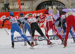 30.12.07, Prag, Czech Republic (CZE): group, l-r Petra Majdic (SLO), Virpi Kuitunen (FIN), Claudia Nystad (GER), Justyna Kowalczyk (POL), Natalia Korosteleva (RUS), Astrid Jacobsen (NOR)  - FIS world cup cross-country, tour de ski, individual sprint, Prag (CZE). www.nordicfocus.com. c Hemmersbach/NordicFocus. Every downloaded picture is fee-liable.