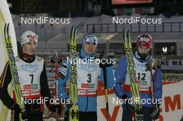 30.11.2007, Kuusamo, Finland (FIN): l-r: Eric Frenzel (GER), Anssi Koivuranta (FIN), Petter Tande (NOR) - FIS world cup nordic combined, individual gundersen, Kuusamo (FIN). www.nordicfocus.com. c Furtner/NordicFocus. Every downloaded picture is fee-liable.