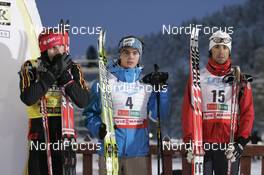 01.12.2007, Kuusamo, Finland (FIN): l-r: Ronny Ackermann (GER), Anssi Koivuranta (FIN), Johnny Spillane (USA); emotion - FIS world cup nordic combined, sprint, Kuusamo (FIN). www.nordicfocus.com. c Felgenhauer/NordicFocus. Every downloaded picture is fee-liable.