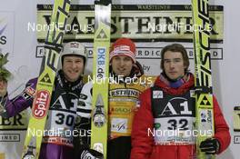 15.12.2007, Ramsau, Austria (AUT): winner l-r: Bernhard Gruber (AUT), Bjoern Kircheisen (GER), Petter Tande (NOR) - FIS world cup nordic combined, mass start, Ramsau (AUT). www.nordicfocus.com. c Furtner/NordicFocus. Every downloaded picture is fee-liable.