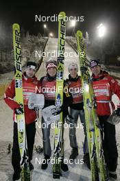 30.11.2007, Kuusamo, Finland (FIN): Team AUT 2nd place l-r: Wolfgang Loitzl (AUT), Thomas Morgenstern (AUT), Gregor Schlierenzauer (AUT), Martin Koch (AUT) - FIS world cup ski jumping, teamevent, Kuusamo (FIN). www.nordicfocus.com. c Furtner/NordicFocus. Every downloaded picture is fee-liable.