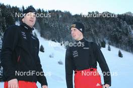 21.12.2007, Engelberg, Switzerland (SUI): l-r: Werner Schuster (AUT), headcoach ski jumping Switzerland and Simon Ammann (SUI) - FIS world cup ski jumping, individual HS137, qualification, Engelberg (SUI). www.nordicfocus.com. c Manzoni/NordicFocus. Every downloaded picture is fee-liable.