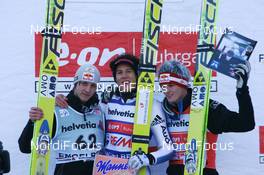 23.12.2007, Engelberg, Switzerland (SUI): l-r: Gregor Schlierenzauer (AUT), Andreas Kuettel (SUI), Thomas Morgenstern (AUT) - FIS world cup ski jumping, individual HS137, Engelberg (SUI). www.nordicfocus.com. c Manzoni/NordicFocus. Every downloaded picture is fee-liable.