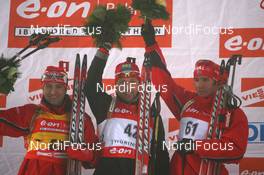 05.01.2008, Oberhof, Germany (GER): l-r: Ole Einar Bjoerndalen (NOR), Tomasz Sikora (POL), Emil Hegle Svendsen (NOR) - IBU World Cup biathlon, sprint men - Oberhof (GER). www.nordicfocus.com. c Manzoni/NordicFocus. Every downloaded picture is fee-liable.