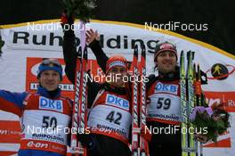 12.01.2008, Ruhpolding, Germany (GER): l-r: Maxim Tchoudov (RUS), Michael Greis (GER), Alexander Wolf (GER) - IBU world cup biathlon, sprint men, Ruhpolding (GER). www.nordicfocus.com. c Manzoni/NordicFocus. Every downloaded picture is fee-liable.