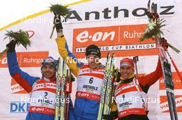 19.01.2008, Antholz, Italy (ITA): l-r: Nikolay Kruglov (RUS), Bjoern Ferry (SWE), Michael Greis (GER) - IBU World Cup biathlon, pursuit men - Antholz (ITA). www.nordicfocus.com. c Manzoni/NordicFocus. Every downloaded picture is fee-liable.