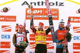 19.01.2008, Antholz, Italy (ITA): l-r: Andrea Henkel (GER), Kati Wilhelm (GER), Sandrine Bailly (FRA) - IBU World Cup biathlon, pursuit women - Antholz (ITA). www.nordicfocus.com. c Manzoni/NordicFocus. Every downloaded picture is fee-liable.