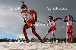15.03.2008, Holmenkollen, Norway (NOR): l-r: Ronny Hafsas (NOR), Ilmars Bricis (LAT), Matthias Simmen (SUI) - IBU World Cup biathlon, pursuit men, Holmenkollen (NOR). www.nordicfocus.com. c Manzoni/NordicFocus. Every downloaded picture is fee-liable.