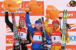 15.03.2008, Holmenkollen, Norway (NOR): l-r: Kati Wilhelm (GER), Svetlana Sleptsova (RUS), Xianying Liu (CHN) - IBU World Cup biathlon, pursuit women, Holmenkollen (NOR). www.nordicfocus.com. c Manzoni/NordicFocus. Every downloaded picture is fee-liable.