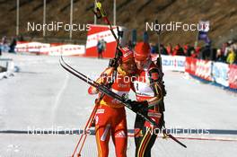 15.03.2008, Holmenkollen, Norway (NOR): l-r: Xianying Liu (CHN), Kati Wilhelm (GER) - IBU World Cup biathlon, pursuit women, Holmenkollen (NOR). www.nordicfocus.com. c Manzoni/NordicFocus. Every downloaded picture is fee-liable.