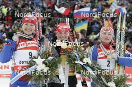 10.02.2008, Oestersund, Sweden (SWE): l-r: Ekaterina Iourieva (RUS), Andrea Henkel (GER), Albina Akhatova (RUS) - IBU World Championchip of Biathlon, medal shooting - Oestersund (SWE). www.nordicfocus.com. c Furtner/NordicFocus. Every downloaded picture is fee-liable.