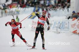 16.02.2008, Oestersund, Sweden (SWE): Michael Greis (GER), Christoph Sumann (AUT) - IBU World Championchip of Biathlon, relay men - Oestersund (SWE). www.nordicfocus.com. c Furtner/NordicFocus. Every downloaded picture is fee-liable.