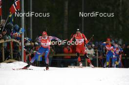 16.02.2008, Oestersund, Sweden (SWE): Ivan Tcherezov (RUS) leads Simon Eder (AUT) - IBU World Championchip of Biathlon, relay men - Oestersund (SWE). www.nordicfocus.com. c Manzoni/NordicFocus. Every downloaded picture is fee-liable.