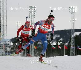 16.02.2008, Oestersund, Sweden (SWE): group, l-r: Rune Bratsveen (NOR), Nikolay Kruglov (RUS)  - IBU World Championchip of Biathlon, relay men - Oestersund (SWE). www.nordicfocus.com. c Hemmersbach/NordicFocus. Every downloaded picture is fee-liable.