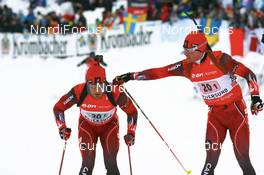 16.02.2008, Oestersund, Sweden (SWE): l-r: Scott Perras (CAN) and Robin Clegg (CAN) - IBU World Championchip of Biathlon, relay men - Oestersund (SWE). www.nordicfocus.com. c Manzoni/NordicFocus. Every downloaded picture is fee-liable.