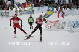 16.02.2008, Oestersund, Sweden (SWE): Michael Greis (GER), Christoph Sumann (AUT) left - IBU World Championchip of Biathlon, relay men - Oestersund (SWE). www.nordicfocus.com. c Furtner/NordicFocus. Every downloaded picture is fee-liable.