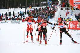 16.02.2008, Oestersund, Sweden (SWE): l-r: Christoph Sumann (AUT), Daniel Mesotitsch (AUT), Andreas Birnbacher (GER), Michael Greis (GER) - IBU World Championchip of Biathlon, relay men - Oestersund (SWE). www.nordicfocus.com. c Manzoni/NordicFocus. Every downloaded picture is fee-liable.