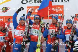 16.02.2008, Oestersund, Sweden (SWE): l-r: Ivan Tcherezov (RUS), Nikolay Kruglov (RUS), Dmitri Iarochenko (RUS), Maxim Tchoudov (RUS) - IBU World Championchip of Biathlon, relay men - Oestersund (SWE). www.nordicfocus.com. c Manzoni/NordicFocus. Every downloaded picture is fee-liable.