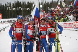 16.02.2008, Oestersund, Sweden (SWE): Dmitri Yaroshenko, Maxim Tchoudov, Ivan Tcherezov, Nikolay Kruglov (RUS) - IBU World Championchip of Biathlon, relay men - Oestersund (SWE). www.nordicfocus.com. c Furtner/NordicFocus. Every downloaded picture is fee-liable.