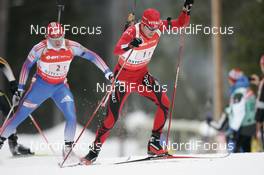 16.02.2008, Oestersund, Sweden (SWE): Emil Hegle Svendsen (NOR) right, Ivan Tcherezov (RUS) left - IBU World Championchip of Biathlon, relay men - Oestersund (SWE). www.nordicfocus.com. c Furtner/NordicFocus. Every downloaded picture is fee-liable.