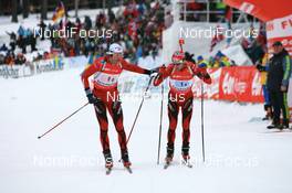 16.02.2008, Oestersund, Sweden (SWE): Halvard Hanevold (NOR) and Ole Einar Bjoerndalen (NOR) - IBU World Championchip of Biathlon, relay men - Oestersund (SWE). www.nordicfocus.com. c Manzoni/NordicFocus. Every downloaded picture is fee-liable.