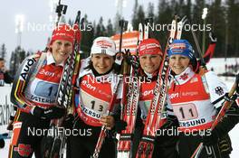 17.02.2008, Oestersund, Sweden (SWE): l-r: Kati Wilhelm (GER), Magdalena Neuner (GER), Andrea Henkel (GER), Martina Glagow (GER) - IBU World Championchip of Biathlon, relay women - Oestersund (SWE). www.nordicfocus.com. c Manzoni/NordicFocus. Every downloaded picture is fee-liable.