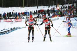 17.02.2008, Oestersund, Sweden (SWE): Kati Wilhelm (GER) and Magdalena Neuner (GER) - IBU World Championchip of Biathlon, relay women - Oestersund (SWE). www.nordicfocus.com. c Manzoni/NordicFocus. Every downloaded picture is fee-liable.