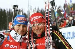 17.02.2008, Oestersund, Sweden (SWE): Martina Glagow (GER) and Andrea Henkel (GER) - IBU World Championchip of Biathlon, relay women - Oestersund (SWE). www.nordicfocus.com. c Manzoni/NordicFocus. Every downloaded picture is fee-liable.