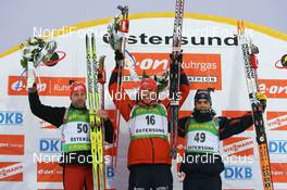 06.12.2008, Oestersund, Sweden (SWE): l-r: Tomasz Sikora (POL), Fischer, Rottefella, Alpina, Swix , Emil Hegle Svendsen (NOR), Madshus, Rottefella, Swix, Odlo, Simon Fourcade (FRA), Rossignol, Rottefella, Swix, Odlo - IBU world cup biathlon, sprint men, Oestersund (SWE). www.nordicfocus.com. © Manzoni/NordicFocus. Every downloaded picture is fee-liable.