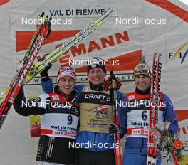 06.01.08, Val di Fiemme, Italy (ITA): Podium, l-r Rene Sommerfeldt (GER), Lukas Bauer (CZE), Girogio di Centa (ITA)  - FIS world cup cross-country, tour de ski, final climb men, Val di Fiemme (ITA). www.nordicfocus.com. c Hemmersbach/NordicFocus. Every downloaded picture is fee-liable.