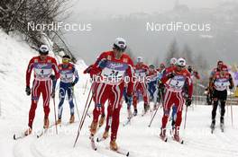 05.01.08, Val di Fiemme, Italy (ITA): l-r: Tor Arne Hetland (NOR), Pietro Piller Cottrer (ITA), Eldar Roenning (NOR), Tord Asle Gjerdalen (NOR),Rene Sommerfeldt (GER)  - FIS world cup cross-country, tour de ski, mass men, Val di Fiemme (ITA). www.nordicfocus.com. c Felgenhauer/NordicFocus. Every downloaded picture is fee-liable.
