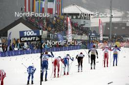 05.01.08, Val di Fiemme, Italy (ITA): racers in front of the stadium - FIS world cup cross-country, tour de ski, mass men, Val di Fiemme (ITA). www.nordicfocus.com. c Felgenhauer/NordicFocus. Every downloaded picture is fee-liable.