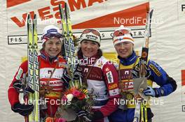 10.02.2008, Otepaeae, Estland (EST): l-r: aAstrid Jacobsen (NOR), Petra Majdic (SLO), Virpi Kuitunen (FIN)  - FIS world cup cross-country, individual sprint, Otepaeae (EST). www.nordicfocus.com. c Felgenhauer/NordicFocus. Every downloaded picture is fee-liable.