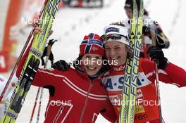 17.02.2008, Liberec, Czech Republic (CZE):Marit Bjoergen (NOR) and Astrid Jacobsen (NOR) in the finish area - FIS world cup cross-country,team sprint, Liberec (CZE). www.nordicfocus.com. c Felgenhauer/NordicFocus. Every downloaded picture is fee-liable.