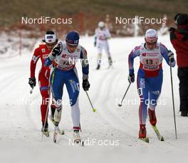 17.02.2008, Liberec, Czech Republic (CZE): l-r: Marit Bjoergen (NOR),  Aino Kaisa Saarinen (FIN), Evgenia Shapovalova (RUS)  - FIS world cup cross-country,team sprint, Liberec (CZE). www.nordicfocus.com. c Felgenhauer/NordicFocus. Every downloaded picture is fee-liable.