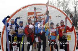 17.02.2008, Liberec, Czech Republic (CZE): l-r: Ville Nousiainen (FIN), Sami Jauhojaervi (FIN), Martin Johnsrud Sundby (NOR), Simen Oestensen (NOR), Eldar Roenning (NOR), Jon Kristian Dahl (NOR)  - FIS world cup cross-country,team sprint, Liberec (CZE). www.nordicfocus.com. c Felgenhauer/NordicFocus. Every downloaded picture is fee-liable.